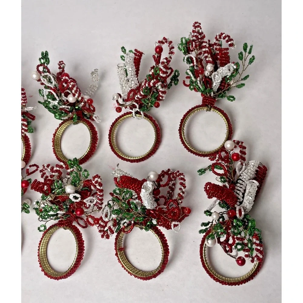 Beaded‎ Holiday Christmas Napkin Ring Holders Set Of 8